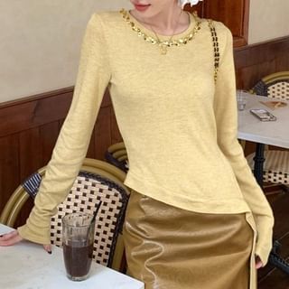 Crew Neck Asymmetrical T-Shirt with Faux Leather Mini Pencil Skirt