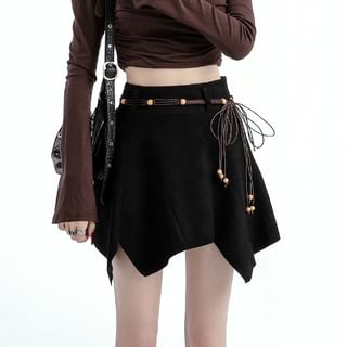 Asymmetrical Faux Suede Mini A-Line Skirt with High Waist