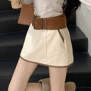 Crew Neck Contrast Trim Tee with Mini A-Line Skirt