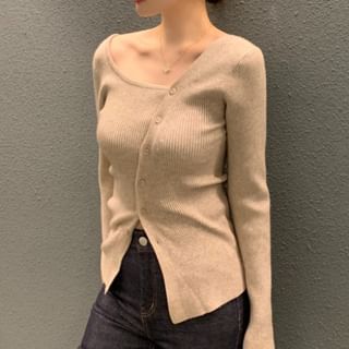 Solid Asymmetric Knit Top with Extended Sleeves