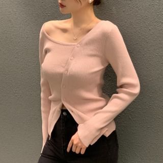 Solid Asymmetric Knit Top with Extended Sleeves