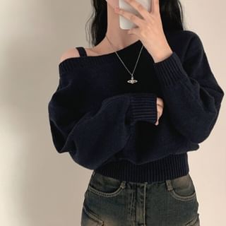 Cold Shoulder Plain Knit Pullover Sweater