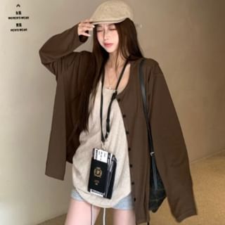 Round Neck Plain Cardigan / Scoop Neck Tank Top