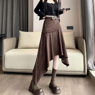 Asymmetrical Faux Suede A-Line Skirt