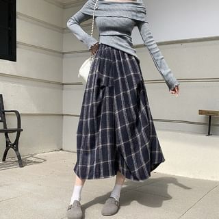 Plaid Asymmetrical Midi A-Line Skirt