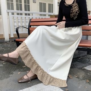 Lace Panel Midi A-Line Skirt