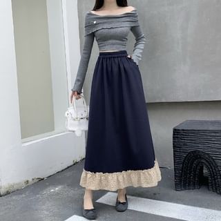 Lace Panel Midi A-Line Skirt