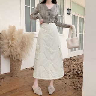 Quilted Midi A-Line Cargo Skirt