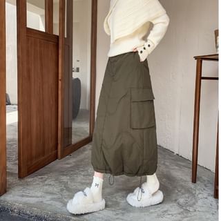 Quilted Midi A-Line Cargo Skirt