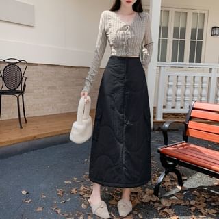 Quilted Midi A-Line Cargo Skirt
