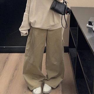 Drawstring Sweater with V-Neck, Lace Trim Cami, and Baggy Cargo Pants