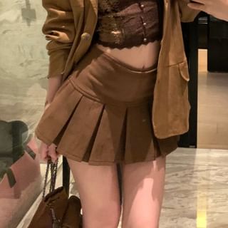 Scoop-Neck Cropped Cami, Blazer & Pleated Mini Skirt