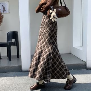 Plaid Mermaid Maxi Skirt, High Rise