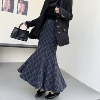 Plaid Mermaid Maxi Skirt, High Rise