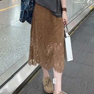 Lace A-Line Skirt with Plain High Rise Waist