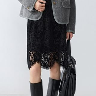 Lace A-Line Skirt with Plain High Rise Waist