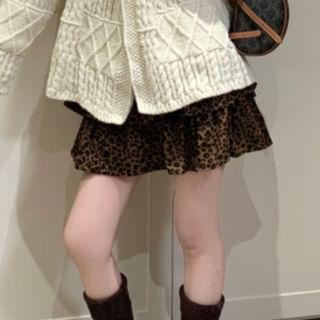 Leopard Mini Skirt & Cable Knit Cardigan Set