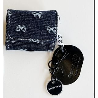Bow Embroidered Denim Apple AirPods / Pro Earphone Case Skin / Tag Charm / Set