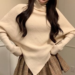 Asymmetrical Turtleneck Long Sleeve Knit Top