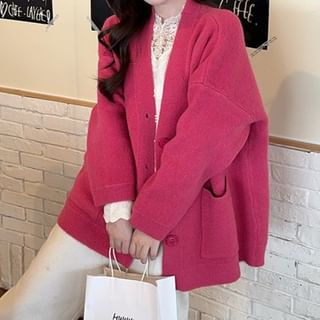 Button Up Cardigan with Lace Panel Knit Top