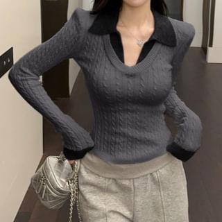 Collared Knit Top Two-Piece Style