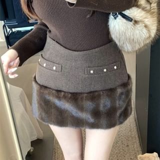 Low Rise Fluffy Panel Mini Pencil Skirt