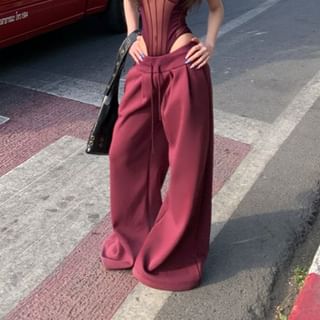 Sheer V-Neck Bodysuit with Spaghetti Straps and Wide Leg Sweatpants