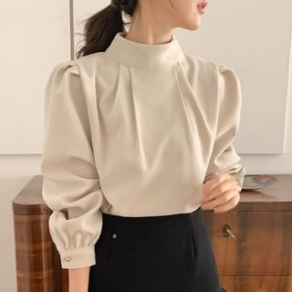 Mock Neck Ruched Long-Sleeve Blouse