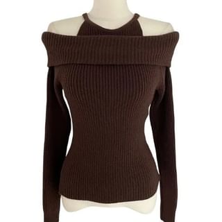 Cold Shoulder Ribbed Knit Long-Sleeve Blouse