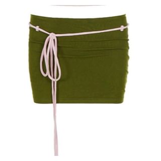 Contrast-Trim Camisole & Tie-Waist Pencil Skirt Set - Altfashion Shop