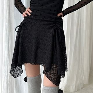 Asymmetrical Lace Mini Skirt - Altfashion Shop