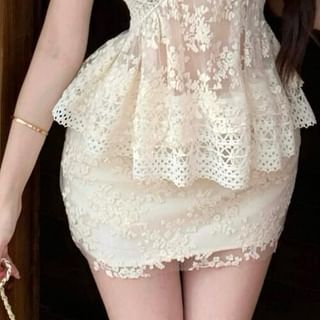 Halter Neck Lace Crop Top / Mini Pencil Skirt