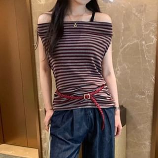Off-Shoulder Striped Sleeveless Top