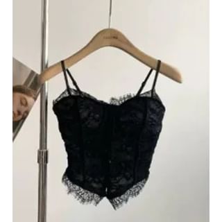Lace Crop Bustier with Spaghetti Straps