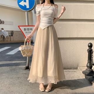 High Waist Plain Maxi A-Line Skirt