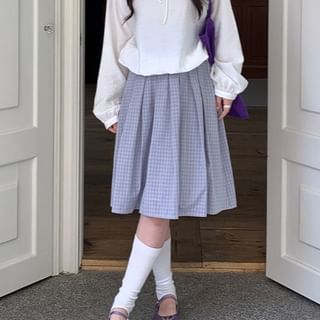 High Waist Plaid Pleated Midi A-Line Skirt