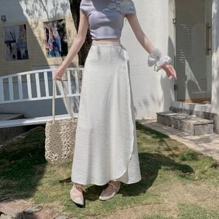 High Waist Plain Maxi A-Line Wrap Skirt