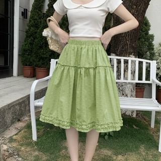 High Waist Plain Frill Trim A-Line Skirt