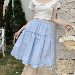 High Waist Plain Frill Trim A-Line Skirt