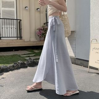High Waist Plain Maxi A-Line Wrap Skirt