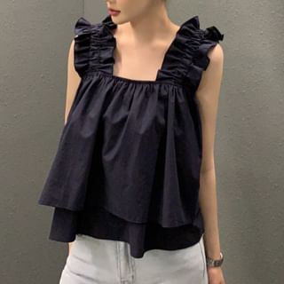 Square Neck Ruffle Crop Blouse with Sleeveless Design