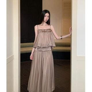 Plain Camisole and High Waist Maxi A-Line Skirt Set