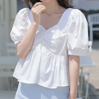 V-Neck Ruched Short-Sleeve Blouse
