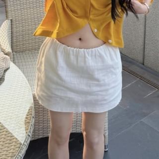 Drop-Shoulder Long-Sleeve Shirt & High Waist Mini Straight Skirt