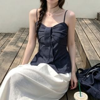 Bow Slit Camisole Top & High-Waisted Wide Leg Pants Set