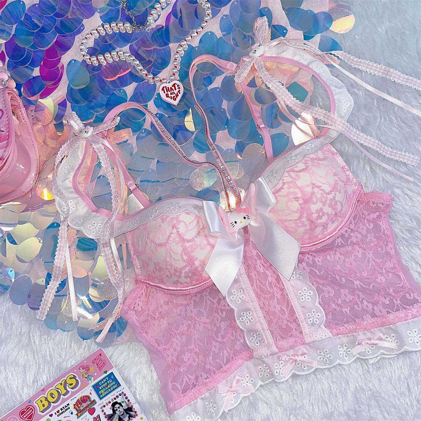 Y2K Pink Cute Kitty Sweet Suspender Vest