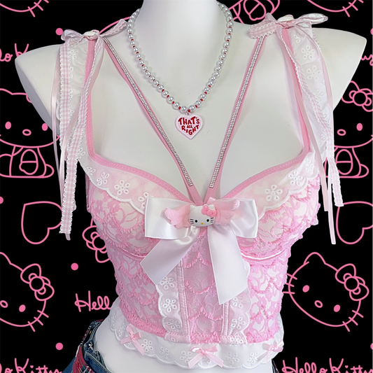 Y2K Pink Cute Kitty Sweet Suspender Vest