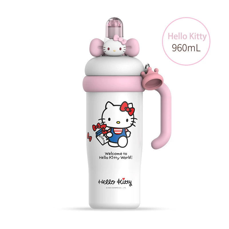 Stainless Lid with Cup Cupholder Straw Insulated Bottle Water Tumbler Handle Steel