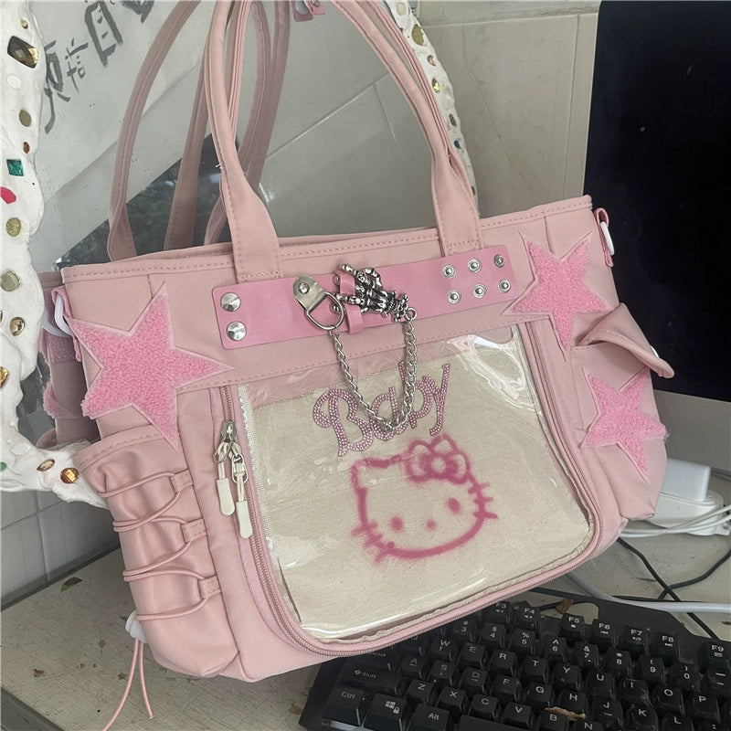 Y2K Pink Kitty Star Message Bag KI537