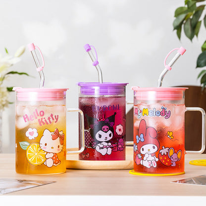 700ml Glass Straw Lid Glass Cup